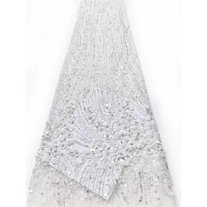 Tissu en dentelle française <span class=keywords><strong>rouge</strong></span> avec perles de diamant et paillettes, vêtements pour femmes, robe Kanuri, <span class=keywords><strong>tulle</strong></span>, broderie florale - Product Image 4