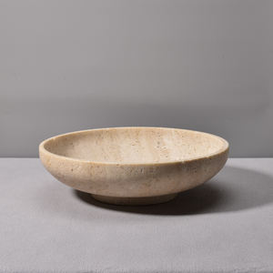 Vente en gros Plateau de service en marbre <span class=keywords><strong>Assiette</strong></span> ronde en travertin beige Assiettes de pierre <span class=keywords><strong>vintage</strong></span> pour décoration d'hôtel et de restaurant - Product Image 2