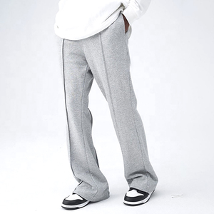 Haute qualité 100% coton hommes pantalons Logo personnalisé respirant taille moyenne jambe droite pantalon évasé Style décontracté avec cordon de serrage - Product Image 2
