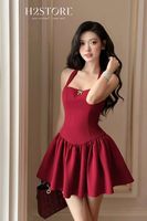 Robe d'été plissée élégante pour femme, dos nu, sans manches, mini, taille empire, unie, sexy, pour soirée et club
