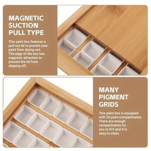 Estuche de acuarela de 24 celdas, paletas portátiles, fáciles de limpiar y transportar, reutilizables, adecuadas <span class=keywords><strong>para</strong></span> bocetos al aire libre, caja de acuarela de madera. - Product Image 6