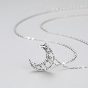 Natural Inspiration S925 Sterling <b>Silver</b> Round Cut Zirconia <b>Moon</b> Pendant <b>Necklace</b> A Romantic Gift for Women - Product Image 6