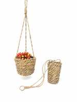 P114 fait à la main herbe tissé décoratif Pot de fleur suspendu jardinière paniers poignée pour jardin rotin tissé suspendu panier pour