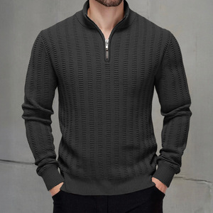 Pull en maille zippé à col montant pour homme, coupe ajustée, manches longues, automne-hiver 2025, grandes tailles, kaki, bleu marine, militaire - Product Image 2