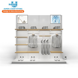 Giá Treo Quần Áo Bằng Gỗ Thiết Kế Hiện Đại, Kệ Trưng Bày Đồ Nội Thất Cửa Hàng Đồ Đạc Treo Tường Đèn LED Giá Trưng Bày Bằng Gỗ - Product Image 5