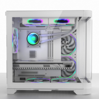 Fábrica Nuevo diseño Blanco MATX Gaming PC Case Chasis de escritorio Panel de Vidrio Curvo Torre media CPU Gabinete Caja de la computadora para Gamer