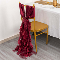 Vente en gros de ceintures de chaise en tissu satiné de saule bouclé bordeaux pour la maison et les banquets de mariage