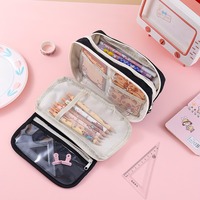 Grande trousse à crayons transparente en tissu pour l'école, style rabattable mignon, haute valeur pour les filles, vente en gros