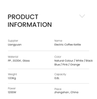 Bouilloire électrique en acier inoxydable multicolore 0,8 L 1200 W avec couvercle à poignée en bois, design bec de cygne pour le café filtre, théière portable