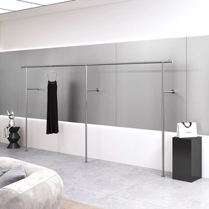 Estantes de exhibición de ropa de pie de tamaño personalizado, estantes de ropa montados en la pared plateados para tienda minorista de boutique para mujeres - Product Image 2