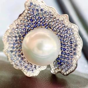 Nuevo Anillo de Plata de Ley S925 de Alta Gama con Incrustaciones de Perlas Naturales, Diseño Elegante de Pantalla Completa con Circonitas, Elaborado y de Gran Esfuerzo - Product Image 1