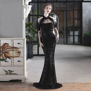 18625 #   Vestido de Noche Largo con Lentejuelas y Malla, Estilo Sirena, para Novia, Cena de Gala, Exhibición de Modelos de Autos - Product Image 3