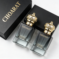 Flacon de parfum de luxe exquis personnalisé, flacon de parfum vintage carré à fond épais noir transparent, 100 ml, 50 ml, 30 ml avec boîte