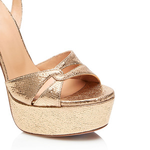 Sandali Estivi da Donna con Plateau, <span class=keywords><strong>Tacco</strong></span> Alto Dorato, Punta Rotonda e Cinturino alla Caviglia - Product Image 3