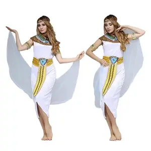 女性のクレオパトラコスチュームハロウィンパーティーファラオ服高品質のセクシーな女性の白いマントドレスセット