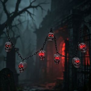 Horror Bloody <b>Skull</b> Chain Led String Red Glowing Eyes Skeleton Hanging Lights Halloween Spooky Atmosphere Decor - Product Image 2