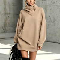 Commerce extérieur transfrontalier pour la mode d'automne : Pull col roulé mi-long uni boutonné pour femme, style américain rétro