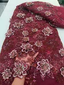 Tessuto africano in Tulle con perline e paillettes, pizzo a rete viola, adatto per abiti da sposa e abiti da festa - Product Image 3