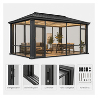 Pergola extérieure en aluminium avec toit en métal, imperméable, avec porte coulissante en verre pour terrasse ou restaurant