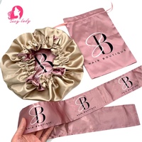 Bonnet de nuit en satin et foulard en soie personnalisés avec logo, pour tresses longues et volumineuses, avec lien et écharpe – Vente en gros
