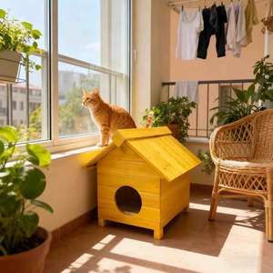 Natuurlijk massief houten ecologisch verantwoorde katten- en hondenhuisje, comfortabel dierenbed voor harige vrienden - Product Image 4