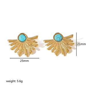 ต่างหูแฟชั่นทรงเรขาคณิตประดับเทอร์ควอยซ์ชุบทอง 18K สำหรับผู้หญิง - Product Image 3