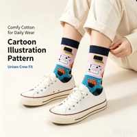Chaussettes à motif de dessins animés amusants, chaussettes en coton colorées et tendance, logo personnalisé en gros et emballage en boîte cadeau