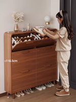 Meuble à chaussures de luxe moderne ultra-fin en panneaux de bois avec tiroirs et portes, organisateur de salon multi-niveaux