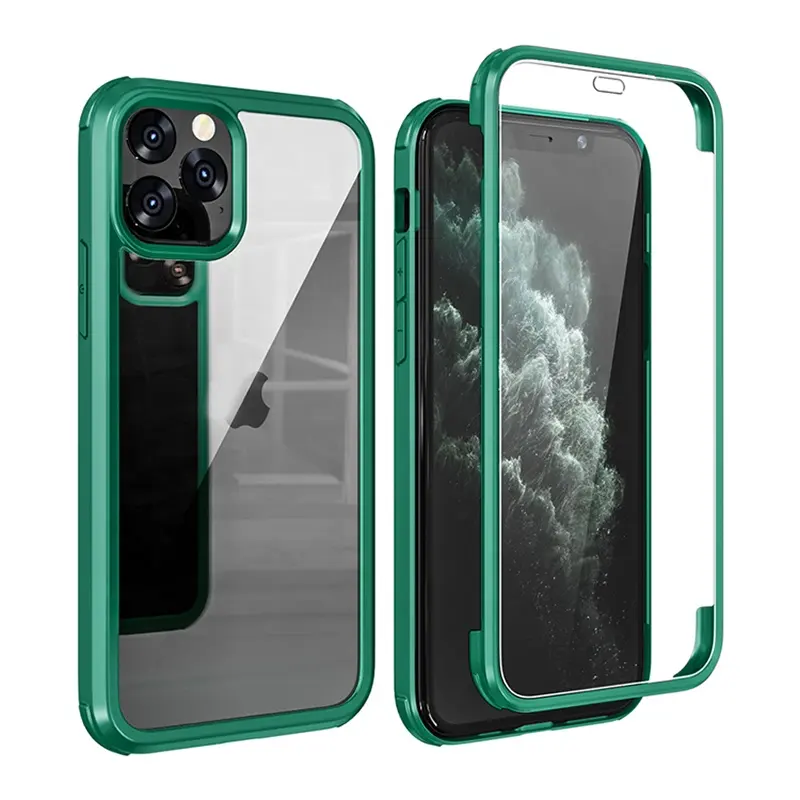 Leyi 360 front and back Double Side Tempered Glass Cover Adsorption TPU Frame Phone Case For iPhone 11 12 Pro Max