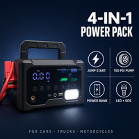 Démarreur de batterie portable 63000mAh 12V 24V 10000A avec compresseur d'air, gonfleur de pneus, chargement USB et affichage LED
