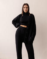 Ensemble Pull Personnalisé 3 Pièces en Cachemire Tricoté Sexy, Gilet Col Montant, Pantalon Long, Cardigan, Tricot Grande Taille pour Femme