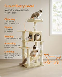 Arbre à chat en bois StarMonn, tour pour chat, condo multi-niveaux en peluche avec 4 poteaux à gratter - Product Image 6