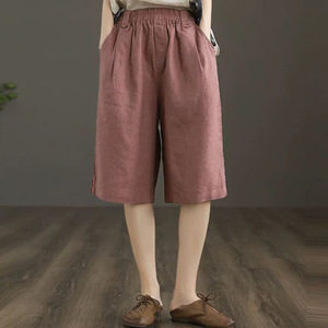 Cropped Casual Cotton Linen Wide Leg Pants Plus Size Women's Loose Fit Summer Style Ginger Yellow Black White Gray - Product Image 2