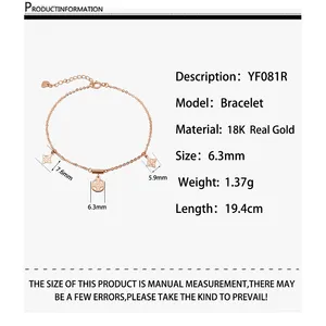 Perhiasan 1000S 18K Warna Emas Mawar Emas Asli Gelang Keberuntungan Semanggi Empat Daun Gelang Rantai Wanita Desain Baru