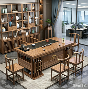 Nuevo Juego de Mesa y Sillas de Té Rectangulares de Madera Maciza de Estilo Chino Moderno con Espacio de Almacenamiento para Oficina y Hogar, Integrado para Preparación de Té Kung <span class=keywords><strong>Fu</strong></span> - Product Image 1