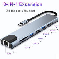 Base de Conexión Tipo-C 8 en 1, Lector de Tarjetas USB3.0 TF/SD, HDTV 4K, Carga PD, Red Ethernet, Hub USB C para Macbook, Laptop, Teléfono Móvil, Tableta