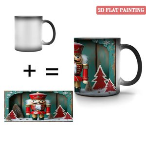 Taza de Café de Cerámica Negra Esmerilada de 11 oz que Cambia de Color con el Calor, Diseño de Cascanueces Navideño, Vajilla para Fiestas - Product Image 4