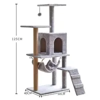 Petit arbre à chat en bois avec design multi-niveaux, barre de repos et poteau à gratter mobile