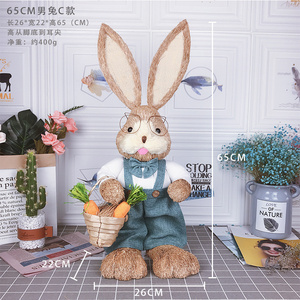 Carino come paglia peluche <span class=keywords><strong>coniglietto</strong></span> stile pastorale Yard Party Decoration Retro Rabbit Family Group Easter Prop Ornament - Product Image 4