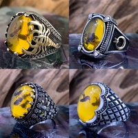 Bague unisexe tendance en alliage fait main avec pierre précieuse, motif abeille incrusté d'agate ovale, motif géométrique – Nouveauté très prisée