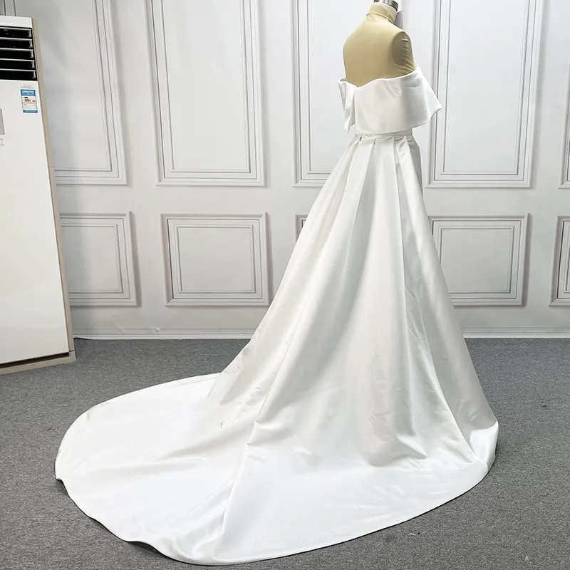Dropped Polyester Satin Bohemian Measured Robe De Mariage 2-in-1 Detachable Train Stone Bridal Dresses Wedding 2022 Elegant 2023