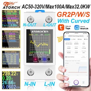 GR2PWS 100A Tuya WiFi Din Rail Power Energy Meter AC50-320V <span class=keywords><strong>Compteur</strong></span> <span class=keywords><strong>d</strong></span>'énergie intelligent avec affichage numérique, moniteur de tension et ampèremètre - Product Image 2