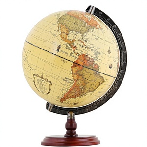 Globe terrestre antique en laiton avec anneau méridien et socle en bois, modèle géographique éducatif pour bibliothèque, salle d'étude, bureau - Product Image 1