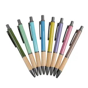 ODM splicing style wood sheathed aluminum rod ballpoint pen surface spray paint pressing activity promotional stationery pen