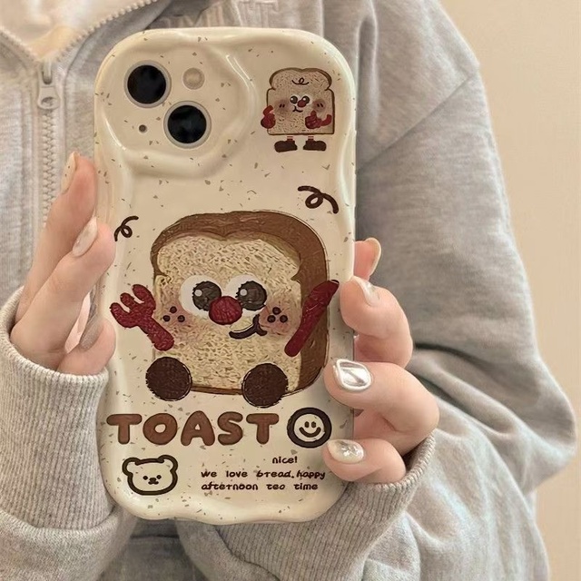 Fun Toast for 15promax Phone Case Cute XS/XR Drop-Proof 78 All-inclusive Cream 11 12 13 14 15 Case Cartoon Ins Style TPU