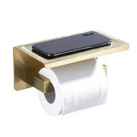 Salle de bain montage mural Brossé Or papier serviette porte-papier hygiénique avec étagère pour téléphone