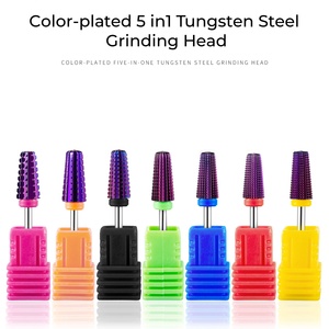 Fraise à ongles 5-en-1 en carbure de tungstène plaqué couleur 3/32 pour le nettoyage des cuticules et le polissage des ongles en acrylique et gel pour salon de manucure - Product Image 1