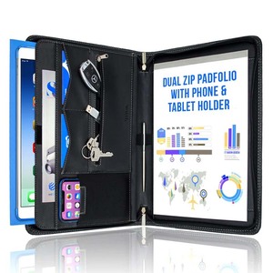 Carpeta Portadocumentos Ejecutiva de Cuero con Cierre, Organizador de Documentos, <span class=keywords><strong>Agenda</strong></span>/Portafolio con Bloc de Notas y Bolsillos, Carpeta de Archivo de Cuero A4 - Product Image 1