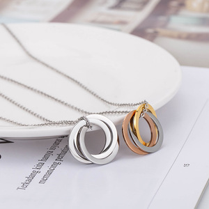 yunnique Geometric Three <b>Ring</b> Pendant <b>Necklace</b> Stainless Steel Unisex Fashion Jewelry - Product Image 2