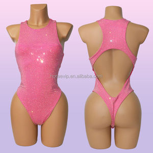 S609 بيع بالجملة مثير الكريستال منمق ارتداءها قطعة واحدة حجر الراين ملابس السباحة متجرد زي الرقص الغريبة - Product Image 4